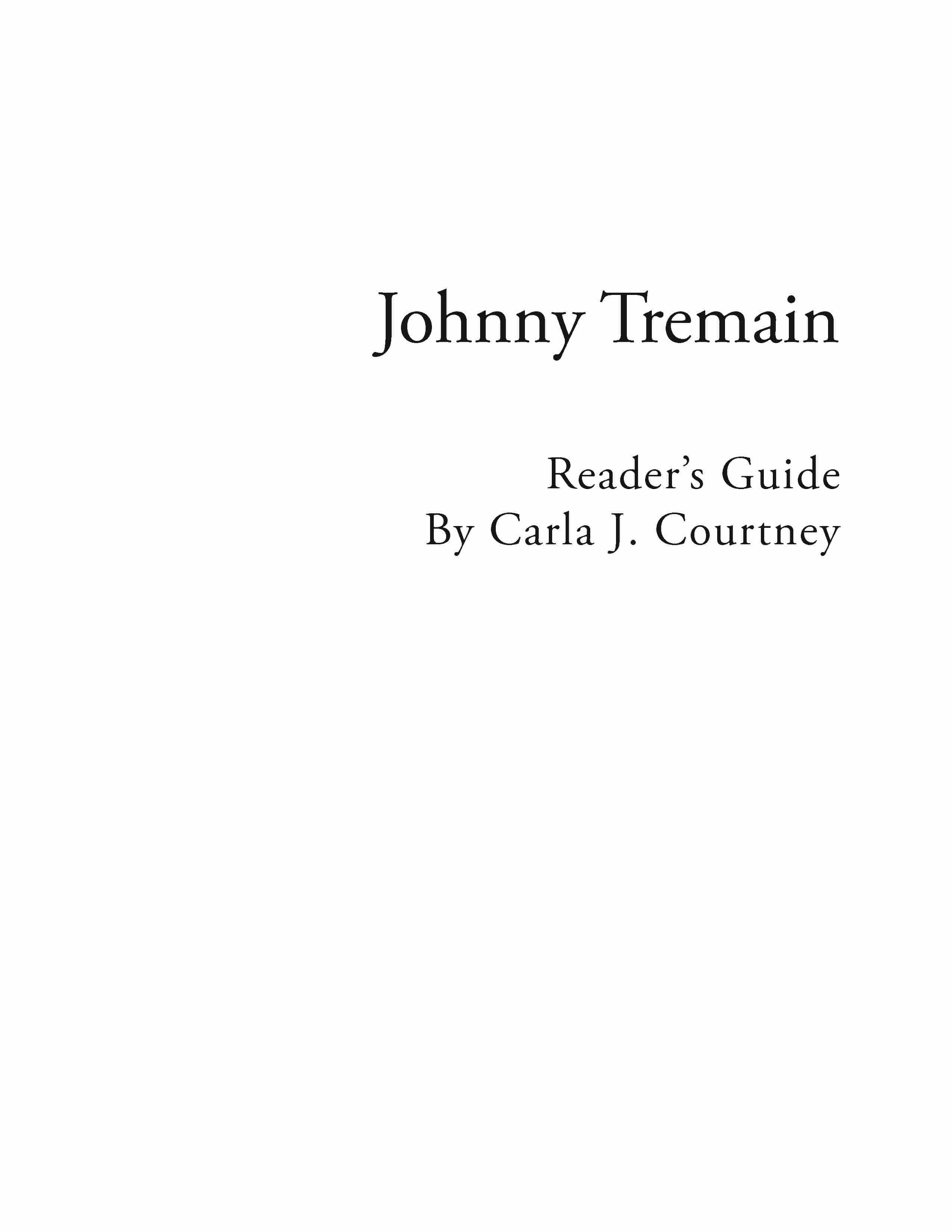Johnny Tremain - Reading Guide (Download)